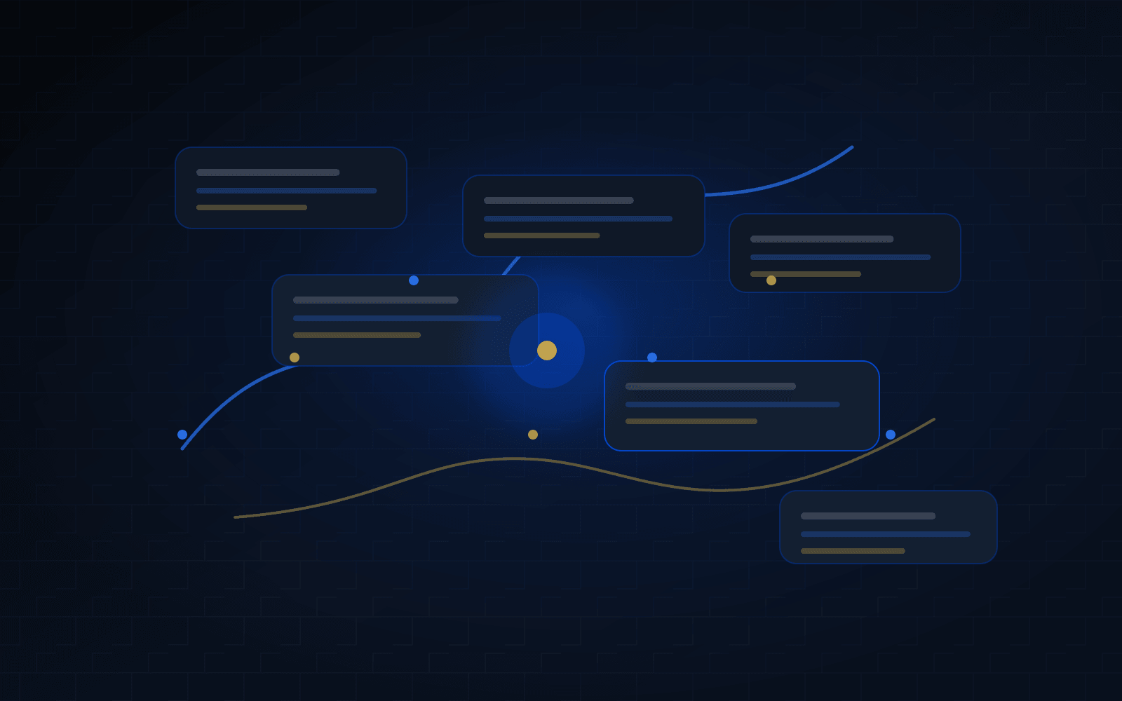 Abstract editorial campaign system showing an organic X thread spreading through dark grid pathways.